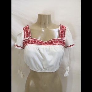 Forever 21 Size Small White & Red Crop Top